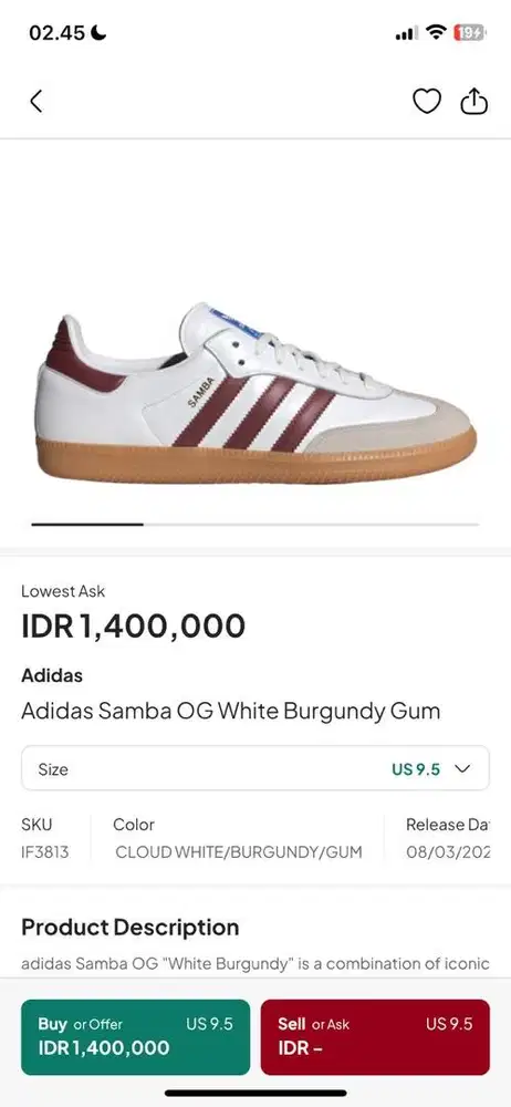 Samba whit og burgundy