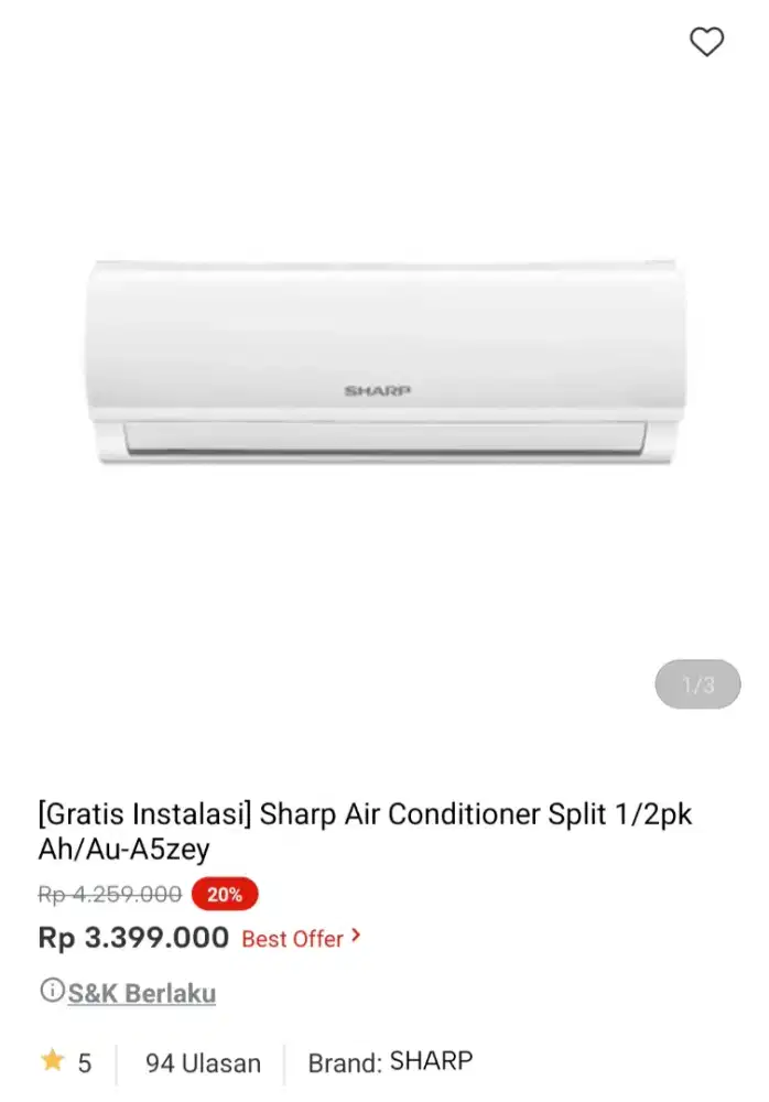 [CICILAN TANPA DP] AC SHARP 1/2 PK