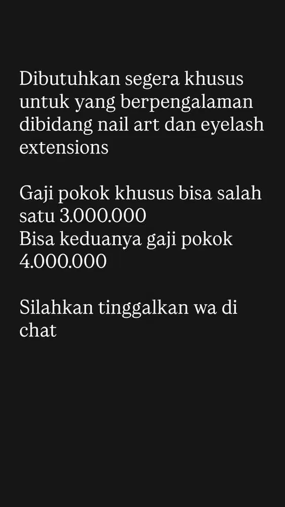 Lowongan kerja segera eyelash nail art salon