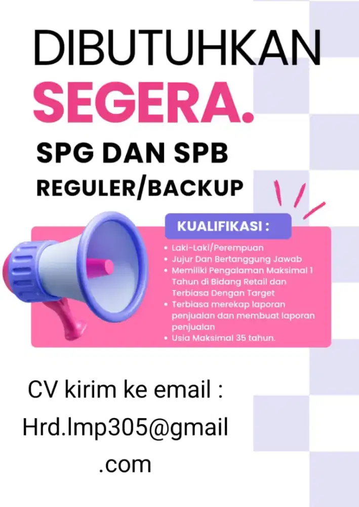 Berminat jadi spg reguler dan spg backup