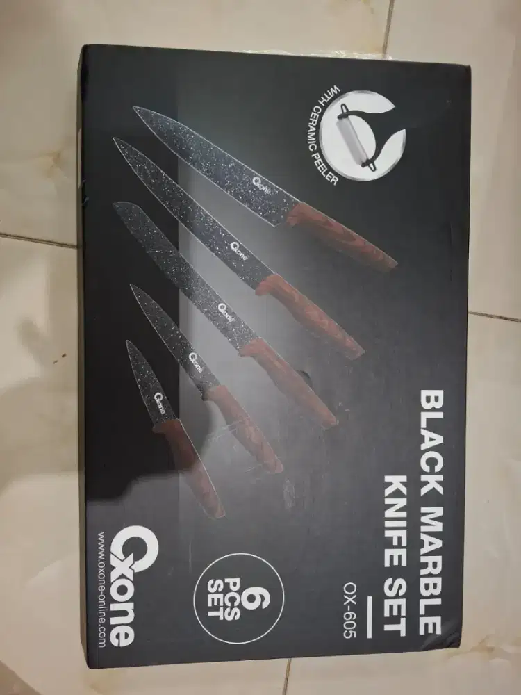 Pisau set black marble 6 pcs
