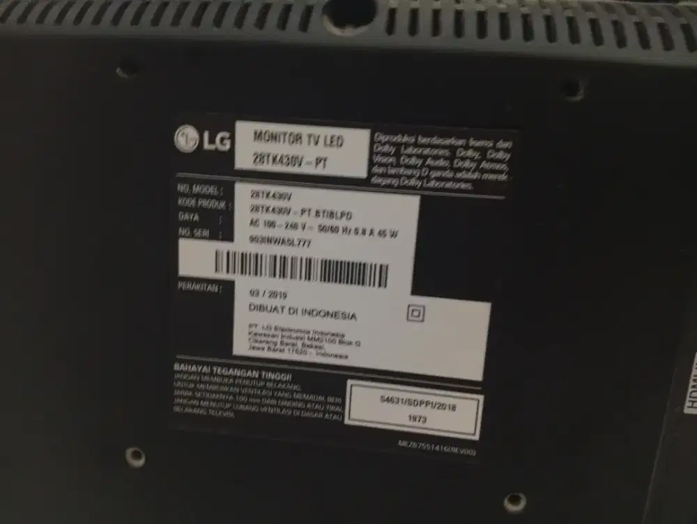 TV led LG 24 Msh mulus bagus