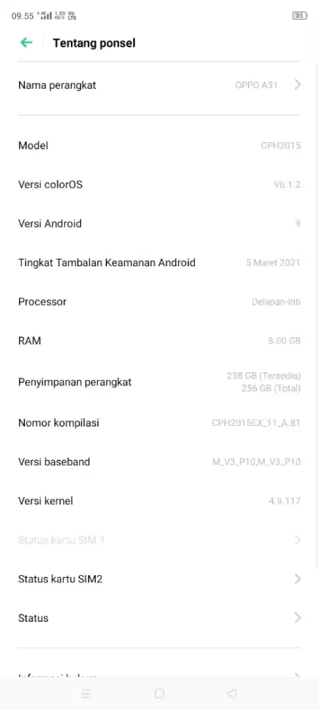 Oppo a31 ram 8/256