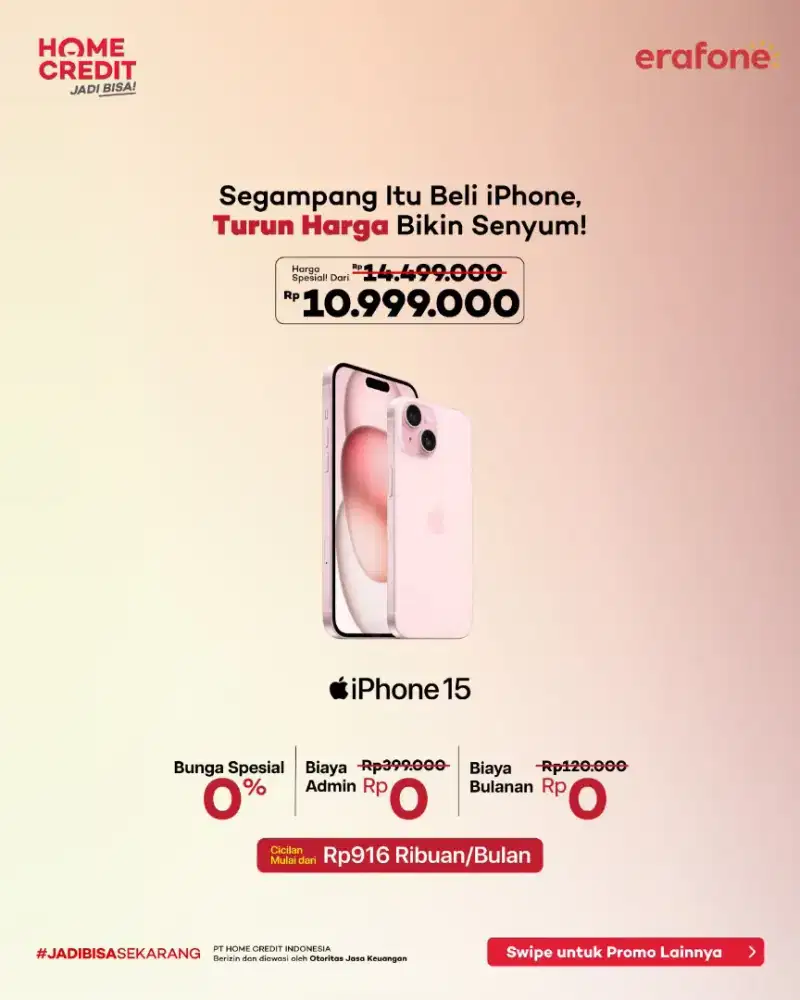 PROMO KREDIT IPHONE 15 128GB, CICILAN RINGAN TANPA DP! BUNGA 0%
