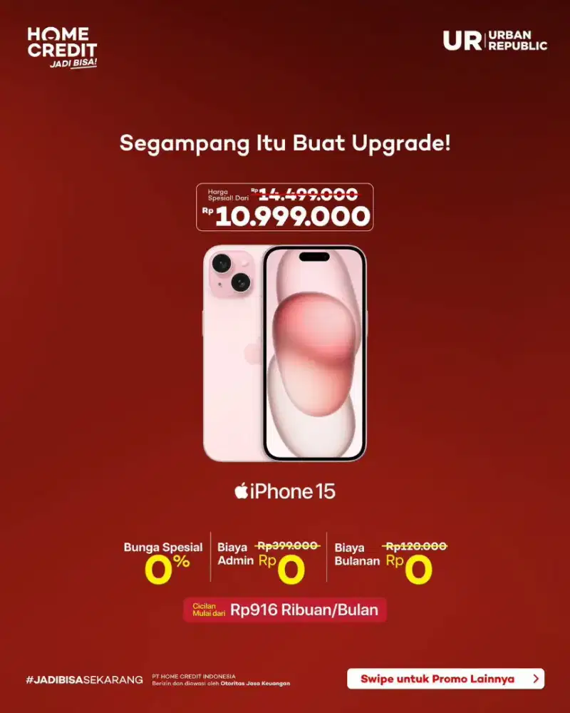 PROMO KREDIT IPHONE 15 128GB, CICILAN RINGAN TANPA DP! BUNGA 0%