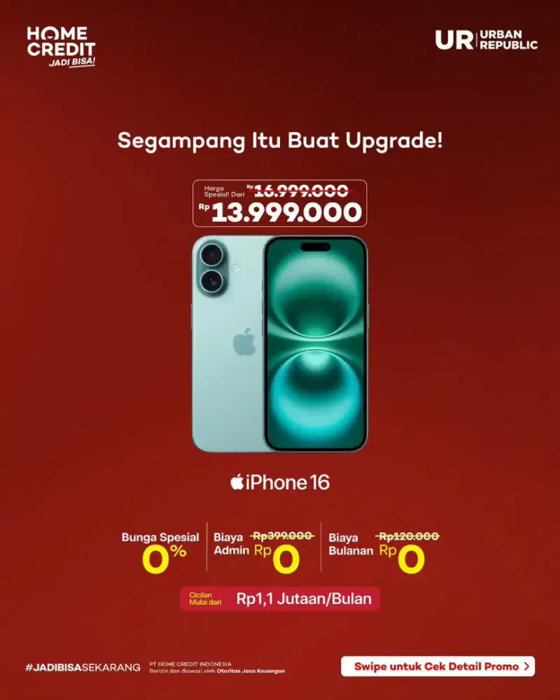 PROMO KREDIT IPHONE 16 128GB, CICILAN RINGAN TANPA DP! BUNGA 0%