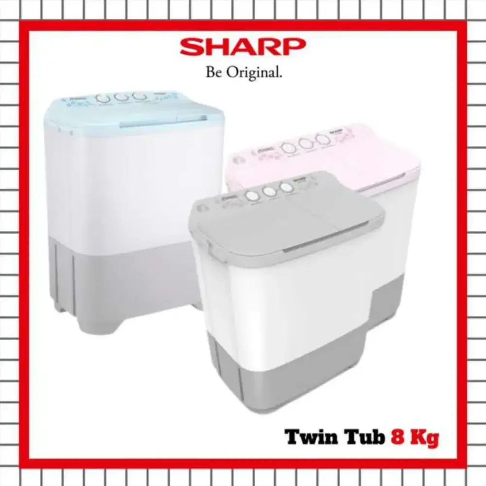 Bisa Cicilan. Sharp Mesin cuci 2Tabung 8Kg ES-T90MW-HK/PK/BK PUREMAGIC