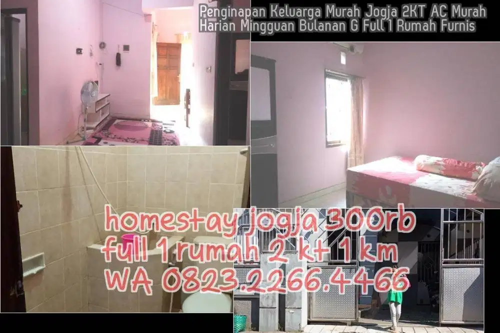 Penginapan Keluarga Murah Jogja 2KT AC Murah Harian Mingguan Bulanan G