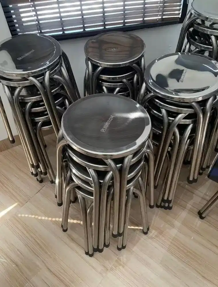 Kursi Tebal Bulat Bakso Cafe Warkop Stainless Steel Subron (ADA 5PCS)