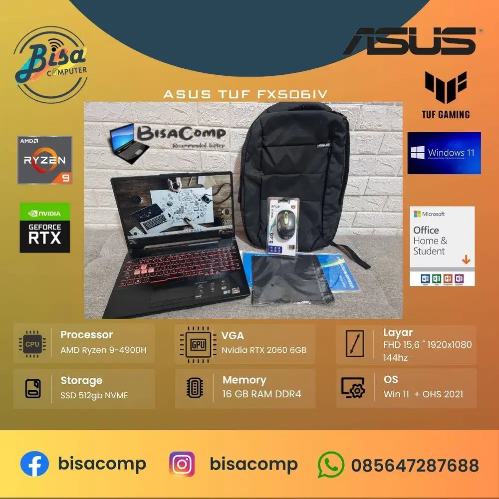Asus TUF FX506IV AMD Ryzen 9-4900H SSD 512gb Ram 16gb 15,6inchFHD IPS