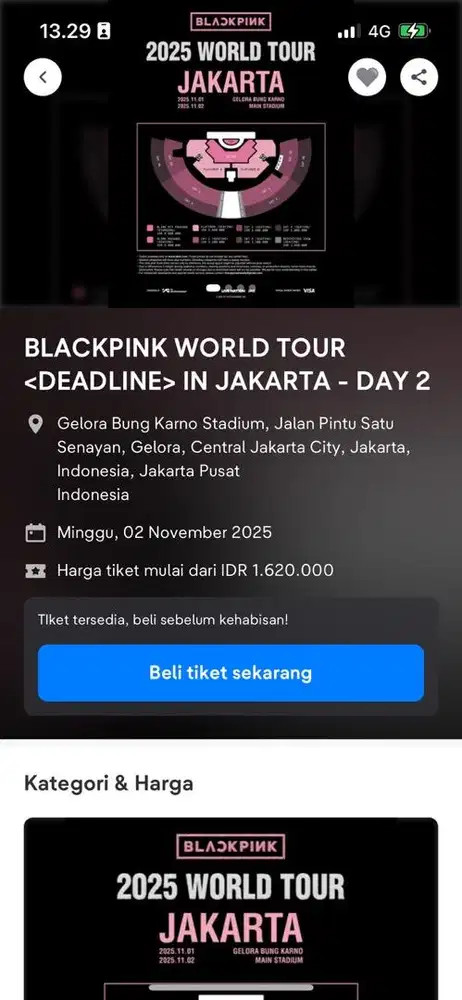 Tiket Blackpink 2 Nov 2025 - Cat 3 (2 Pax sebelahan)