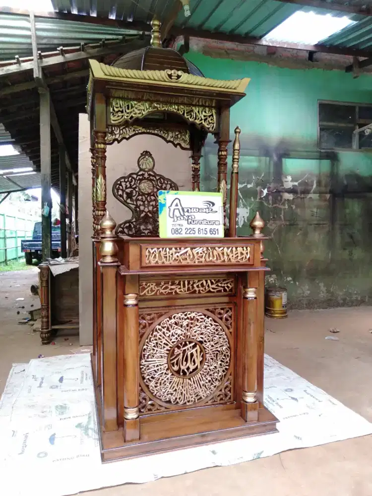 Mimbar masjid kuba kaligrafi full kayu jati