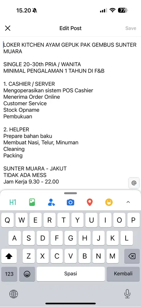 LOKER AYAM GEPUK PAK GEMBUS SUNTER - MINIMAL PENGALAMAN F&B 1THN