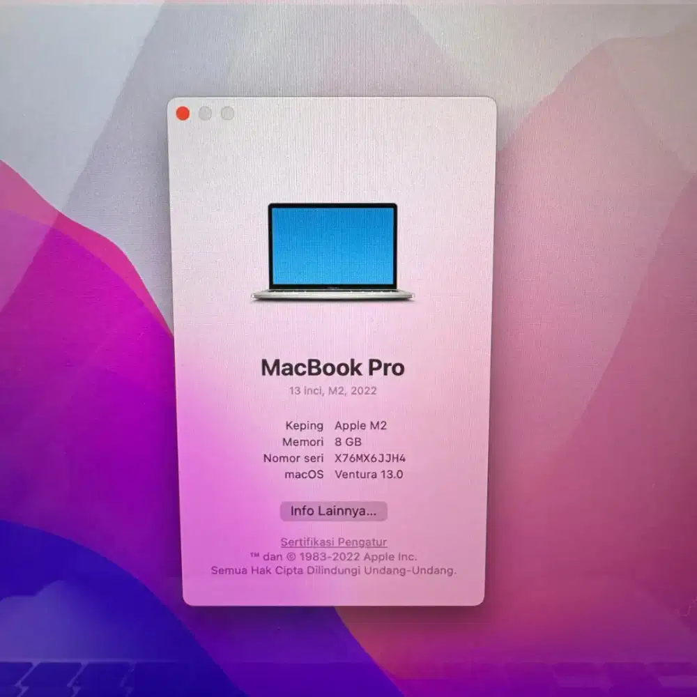 Macbook Pro M2 13 inch Ram 8 Ssd 256 Full set Silver desain editing