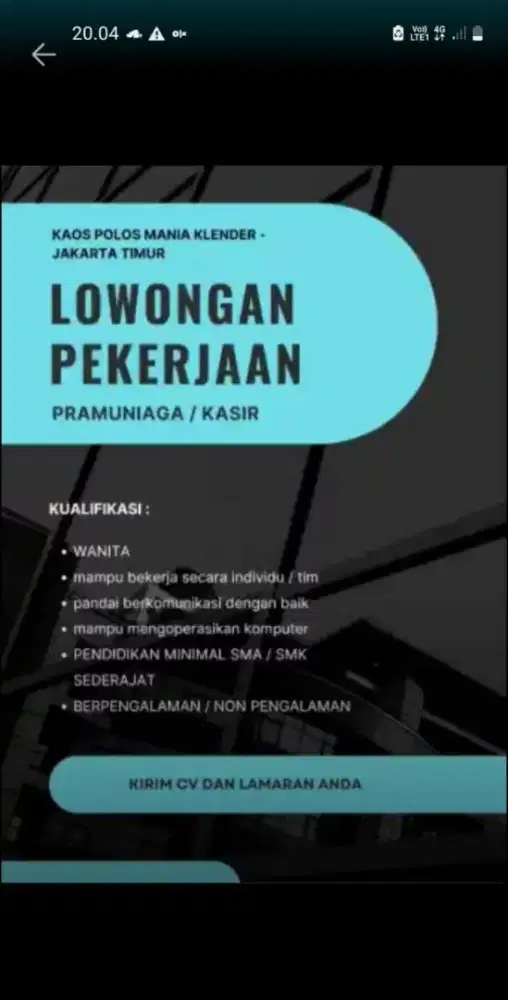 Lowongan Pekerjaan Pramuniaga