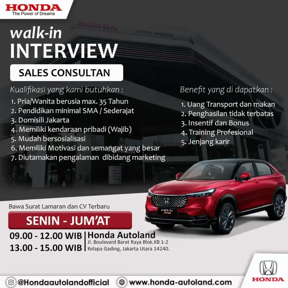 DI BUTUHKAN SEGERA SALES MOBIL HONDA