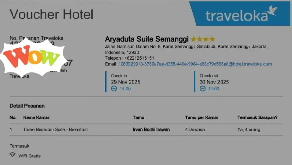 Voucher Hotel Aryaduta Semanggi 3K + BF