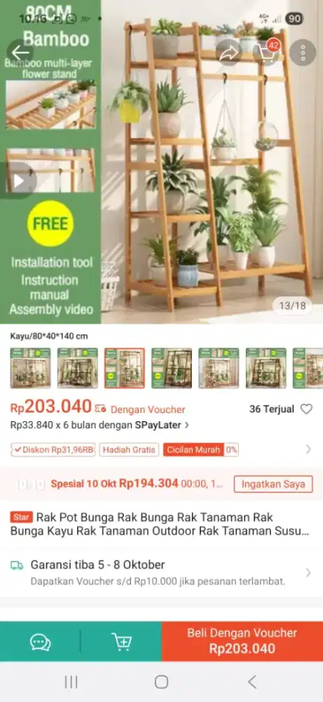 Rak kayu pot bunga
80×40×140cm
 Murah