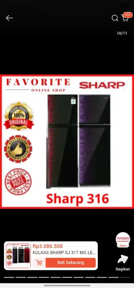 Kulkas sharp 2 pintu (bekas)