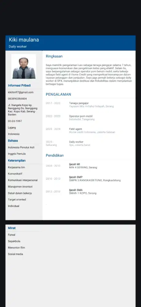 Daily worker/Gudang pabrik