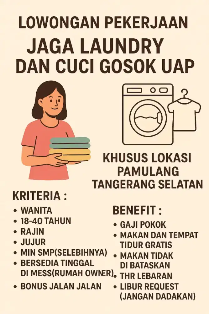 LOKER PEREMPUAN LAUNDRY PAMULANG TANGSEL