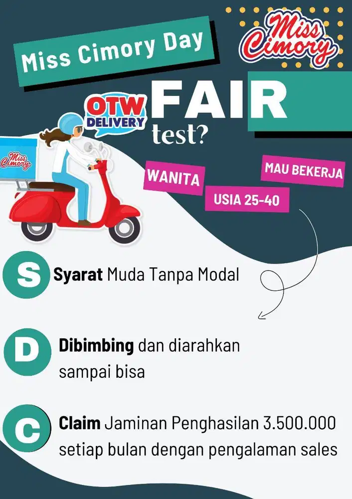 Lowongan kerja utk perempuan area aanjar