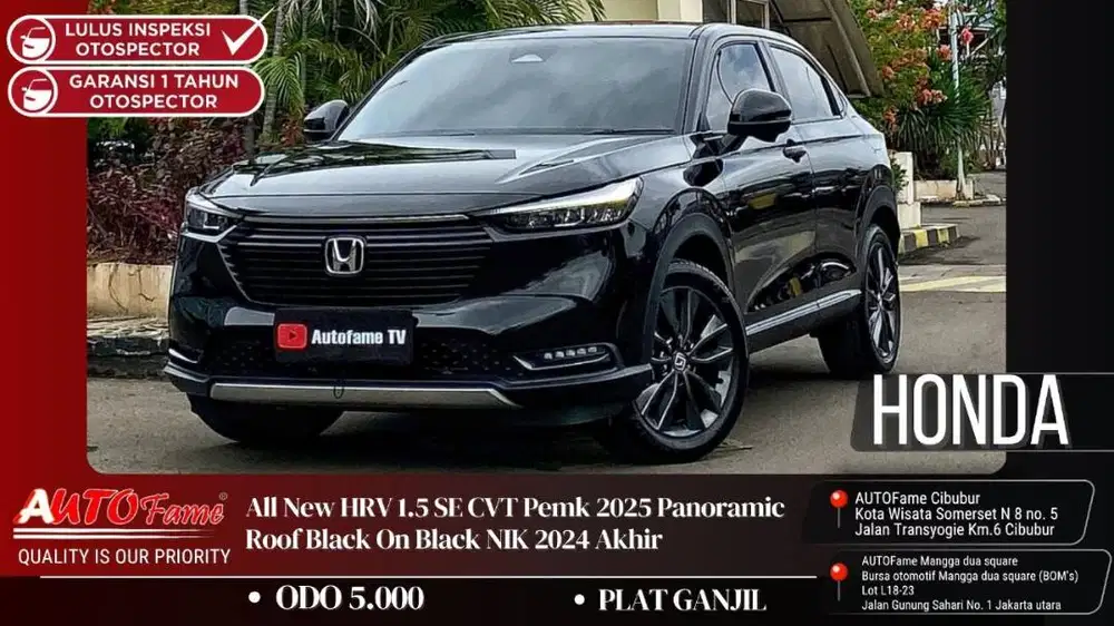 Honda All New HRV 1.5 SE CVT Pemk 2025 Panoramic Roof Black NIK 2024