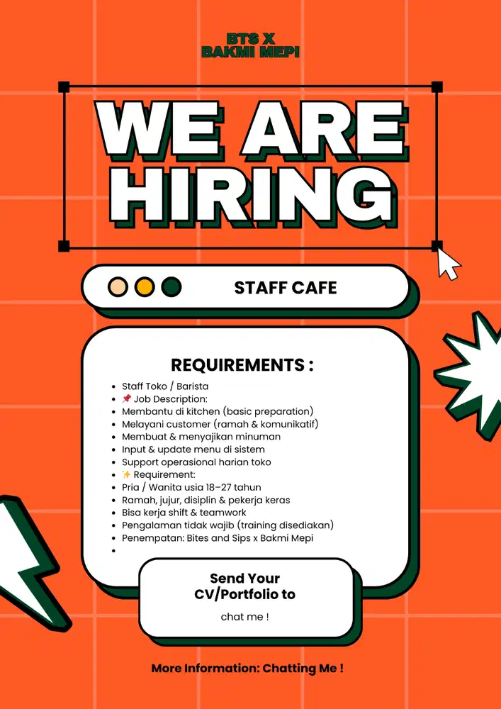 DICARI STAFF TOKO ( MEMASAK DAN MELAYANI DI KEDAI KOPI )