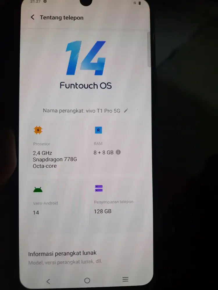Vivo t1pro 5g ram 8/128 hp dus