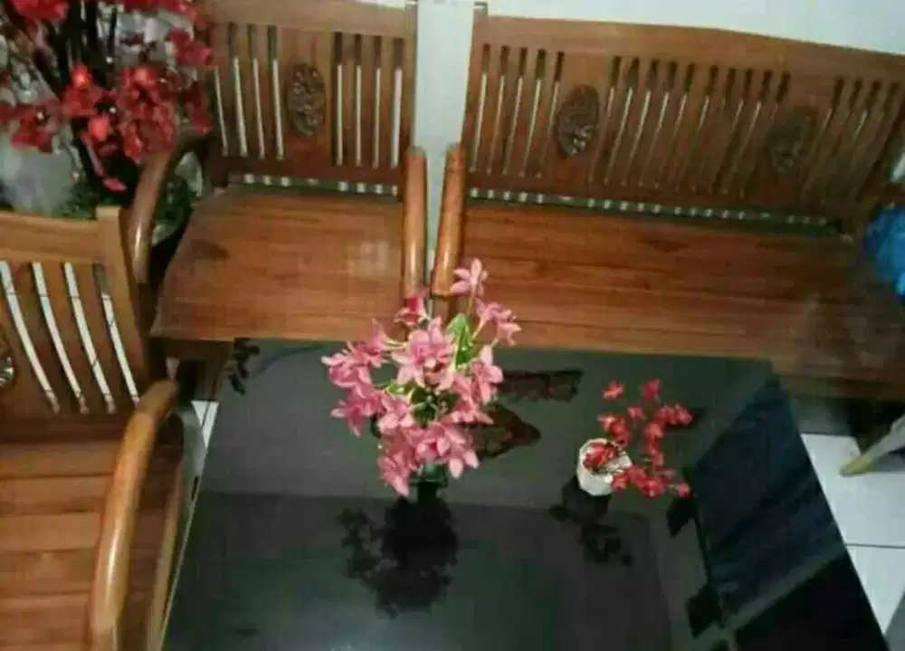 Sofa kayu jati asli + meja dan kaca nya