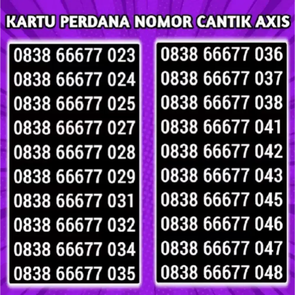 Cek KARTU PERDANA NOMOR CANTIK AXIS 1 / BONUS KUOTA 3GB dengan harga R
