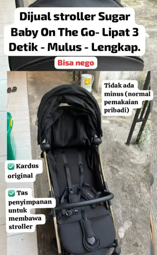 Stroller Sugar Baby On The Go – Lipat 3 Detik - Mulus - Lengkap.