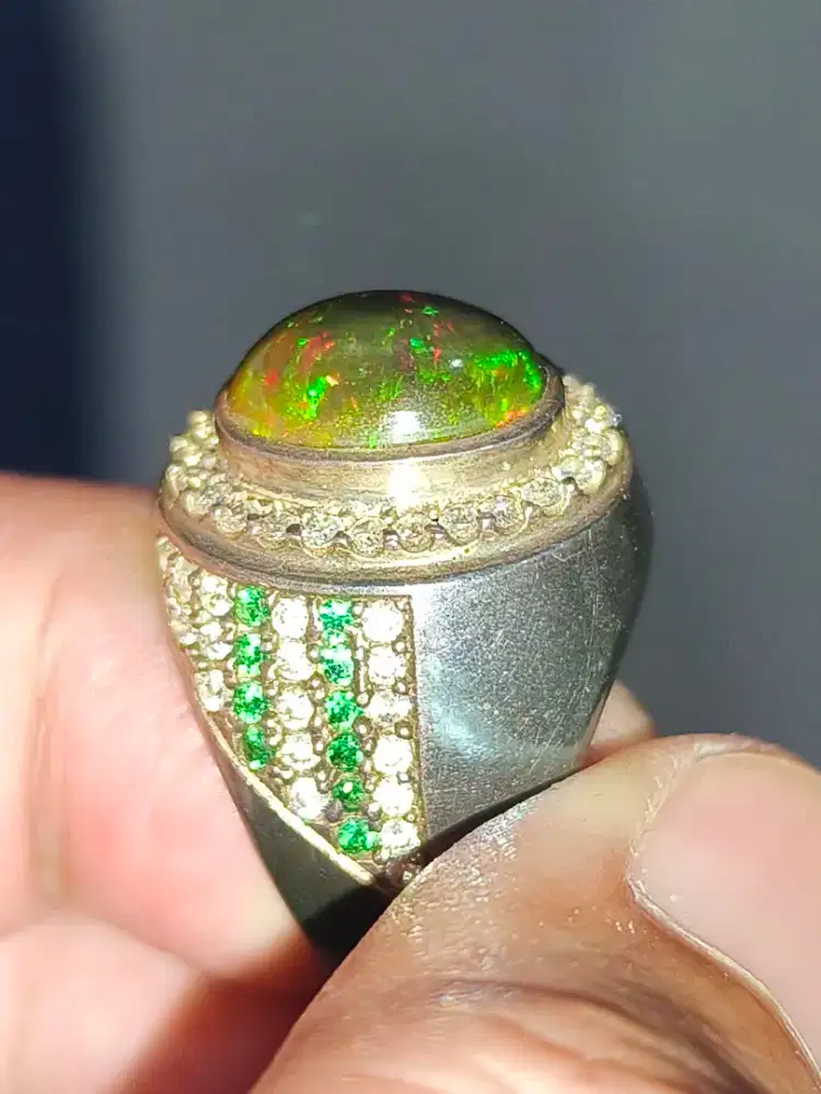 Cincin Batu kalimaya black Opal ETHIOPIA 2.86 crat ring perak memo WGL