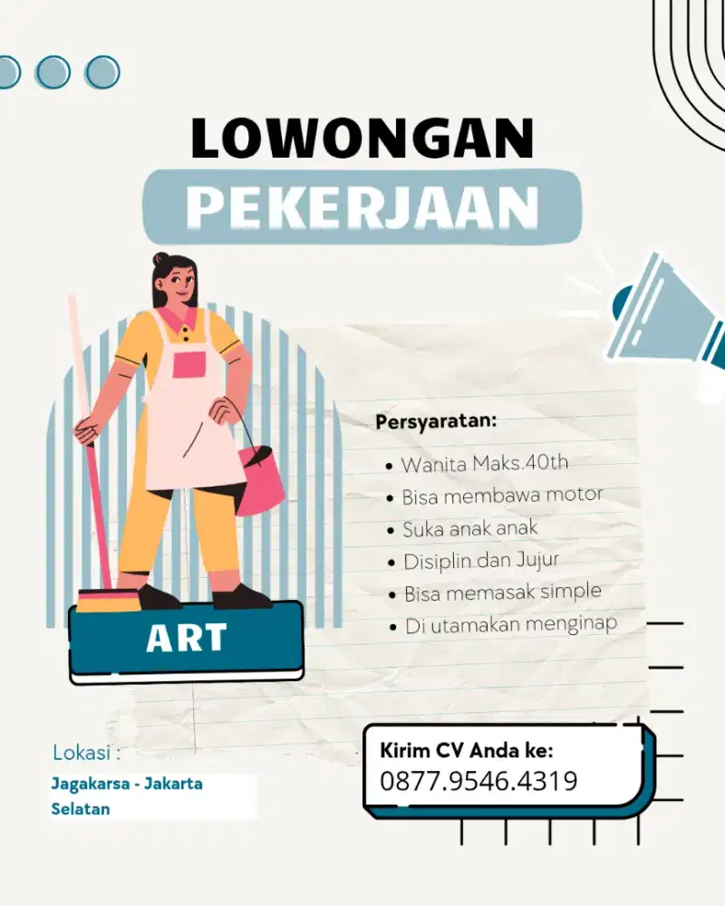 Lowongan kerja art dan jaga anak
