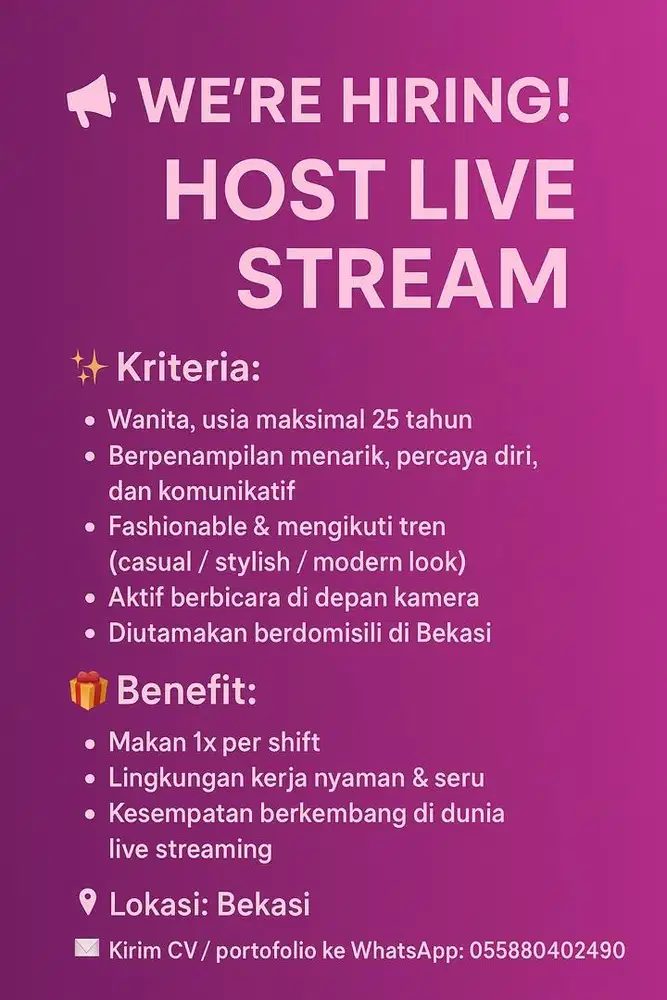 dicari karyawan wanita! tolong baca deskripsi