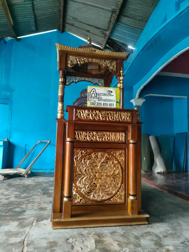 Mimbar masjid ukiran kuba full kayu jati