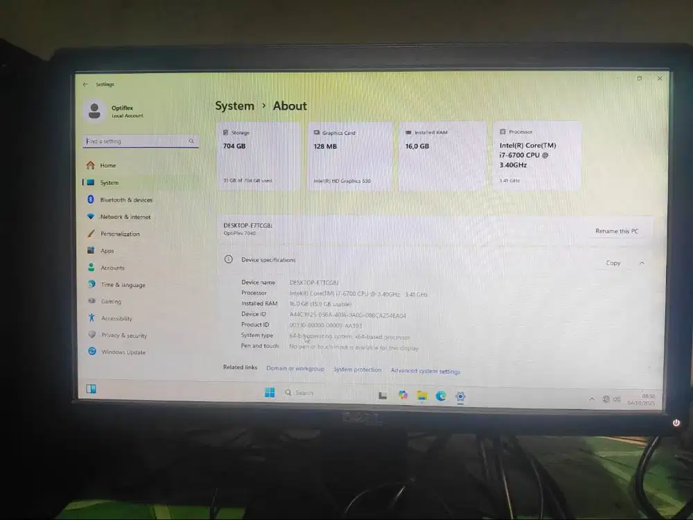 PC Dell i5-6500 RAM 8GB SSD NVMe 256GB Fullset Bergaransi