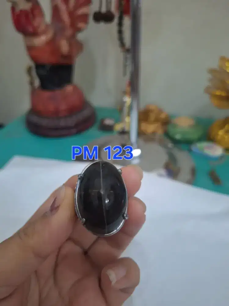 Batu cincin tapak jalak 
Hitam garis perak 
Pm 123 cincin laki laki 
R