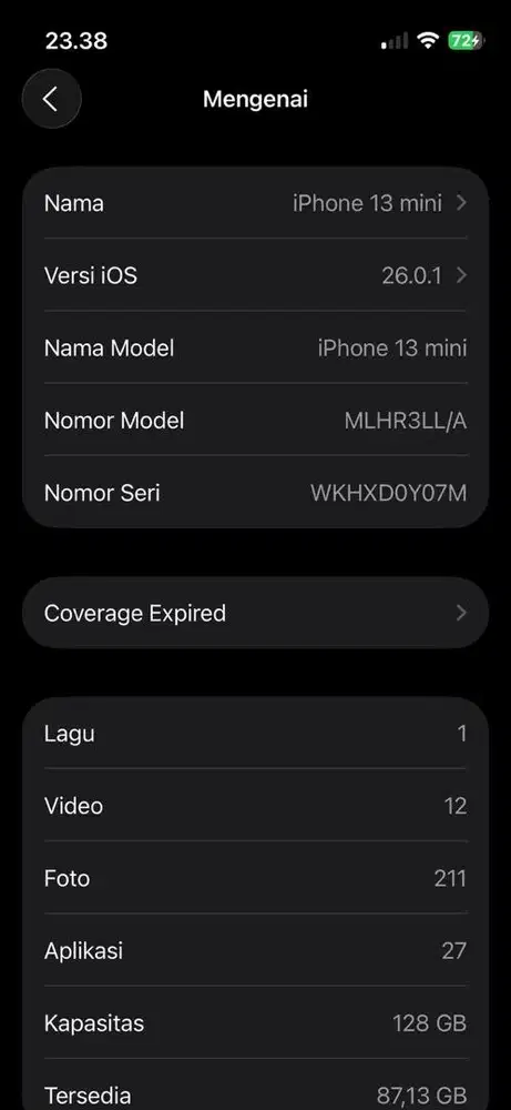 iPhone 13 mini 128 inter All Op bukan simlok  (warna Biru)