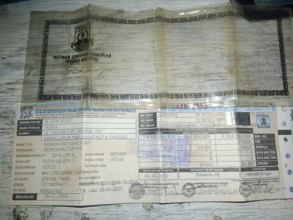 Surat STNK Vario 125