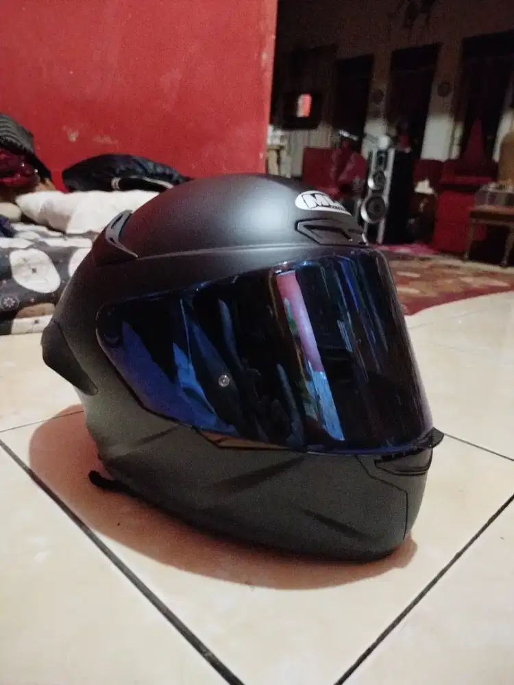 Helm MLA full face black doff visor blue