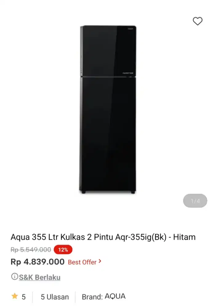 [CICILAN TANPA DP] KULKAS AQUA 355 Ltr - Hitam