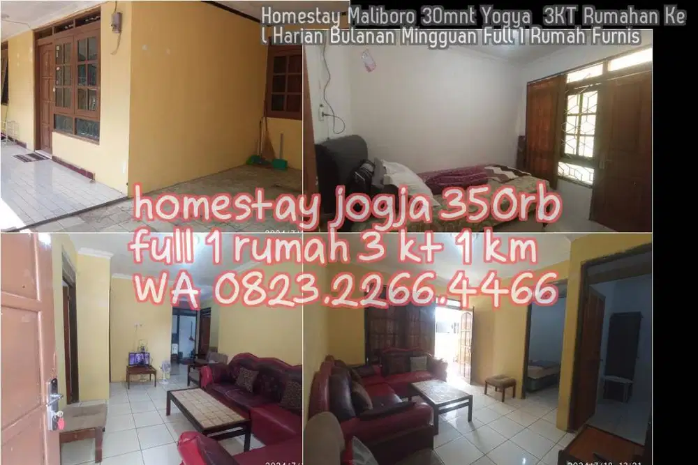 Homestay Maliboro 30mnt Yogya  3KT Rumahan Kel Harian Bulanan Mingguan