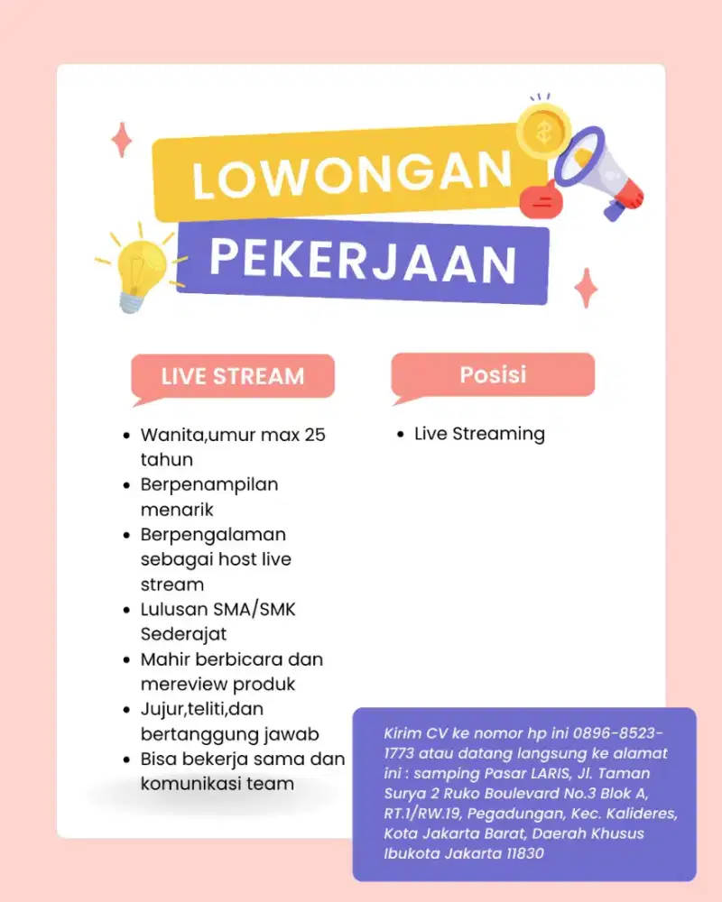 DIBUTUHKAN SEGERA!! HOST LIVE PENGALAMAN