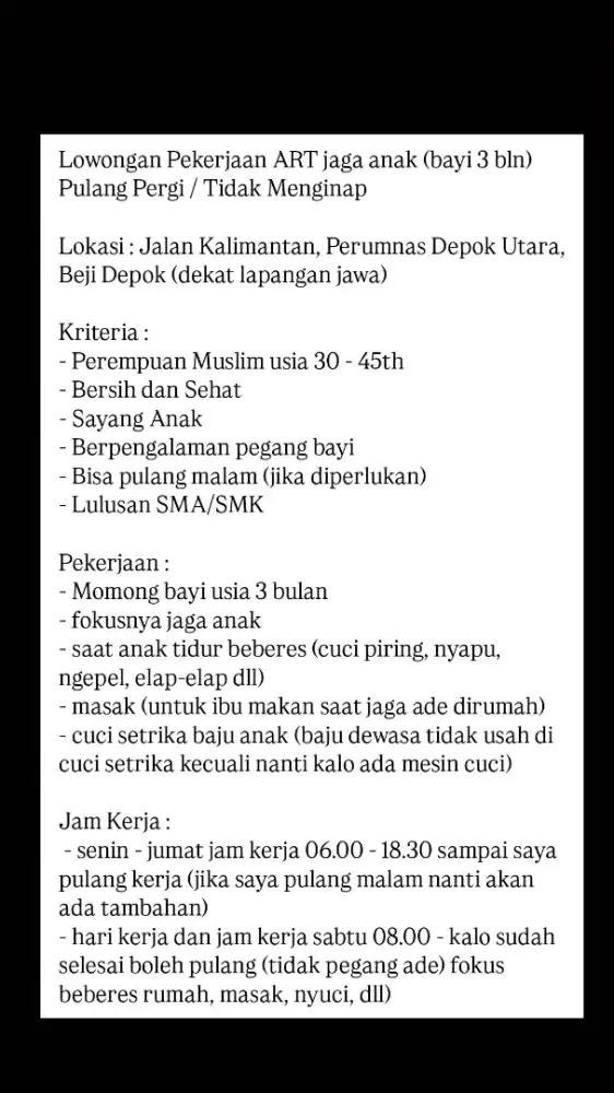 Lowongan  ART Momong