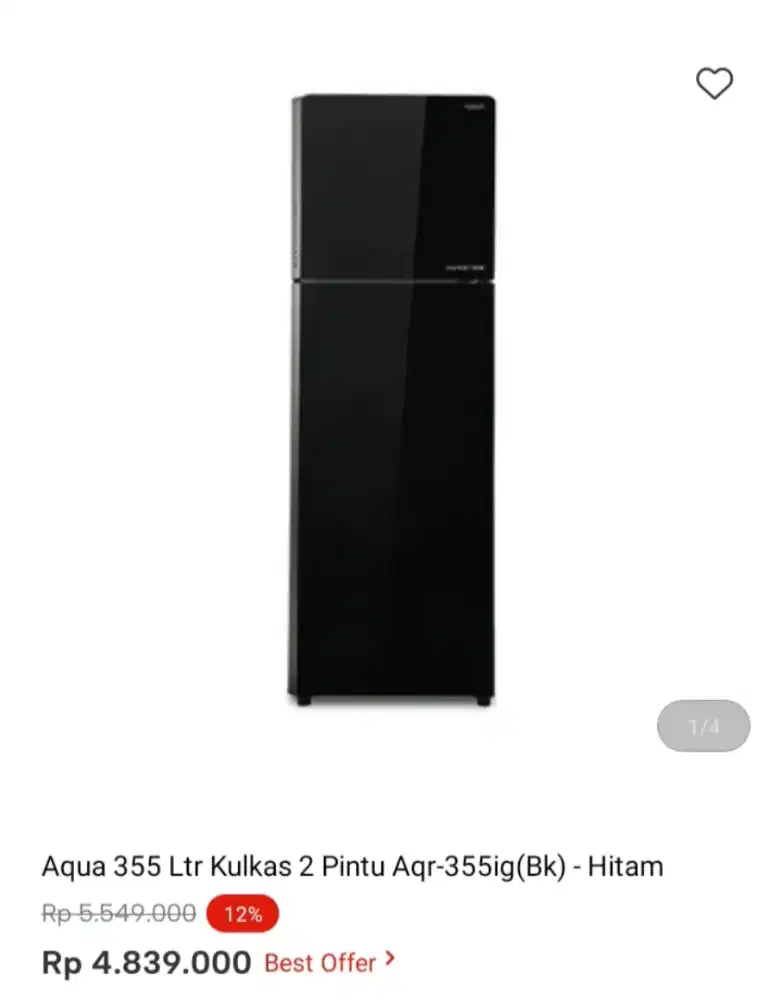 Aqua 355 Ltr Kulkas 2 Pintu Aqr-355ig (Bk) - Hitam