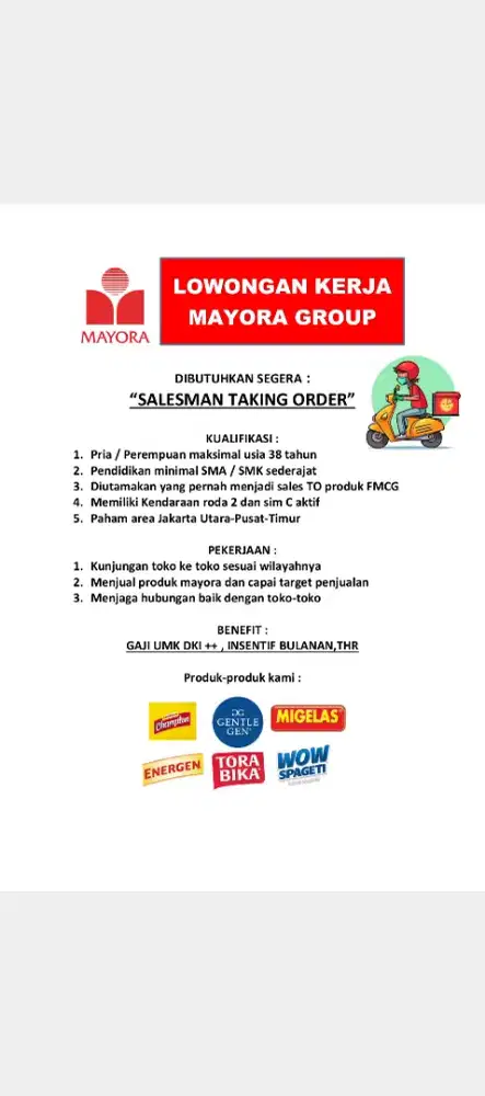 Dibutuhkan Sales TO Mayora M245