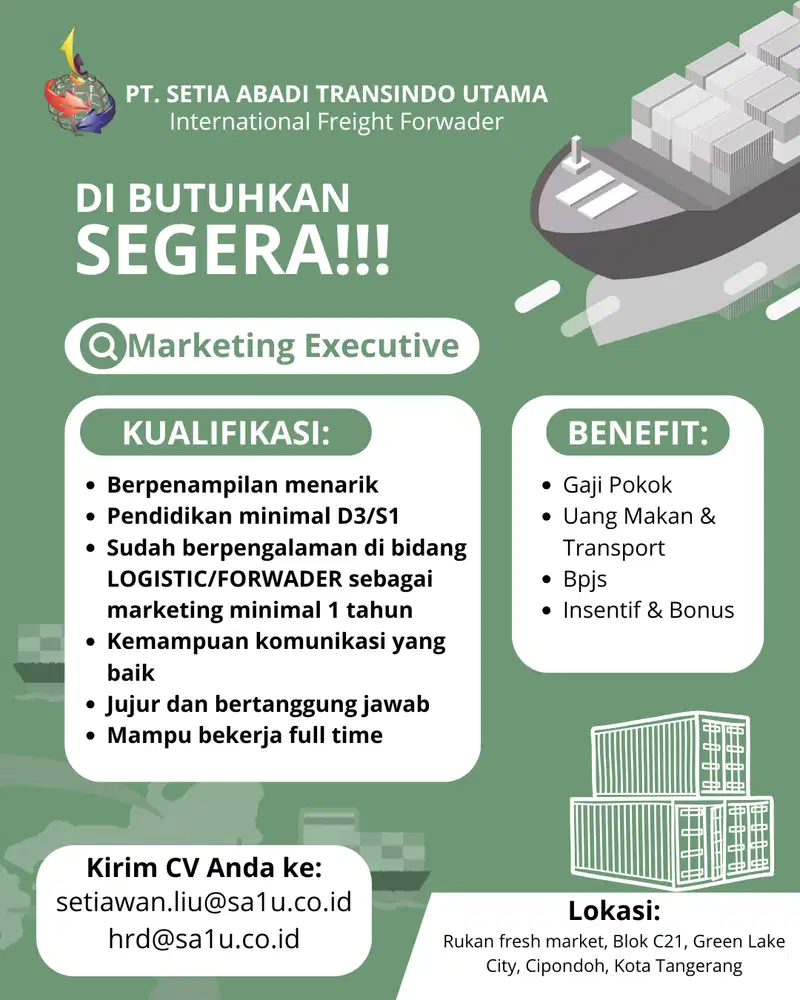 LOWONGAN UNTUK POSISI MARKETING, FINANCE & ACCOUNTING