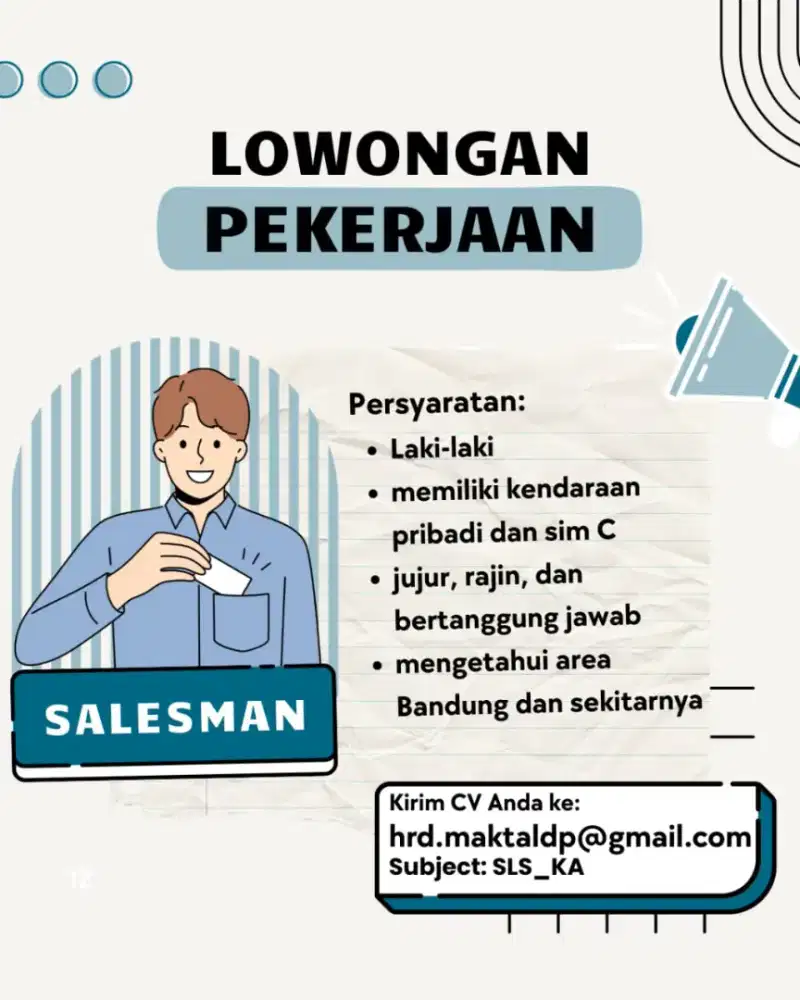 Urgent Dibutuhkan Salesman area Bandung