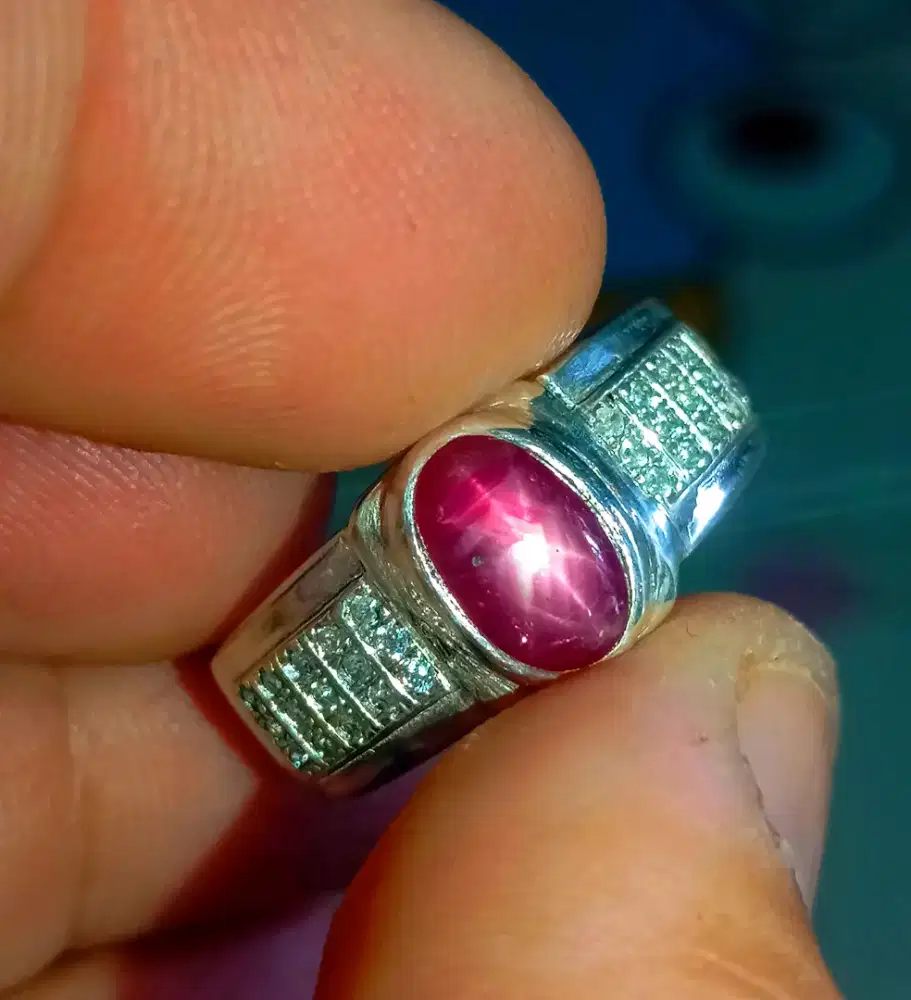 Red star ruby warna pigeon ring perak microsetting memo GRI